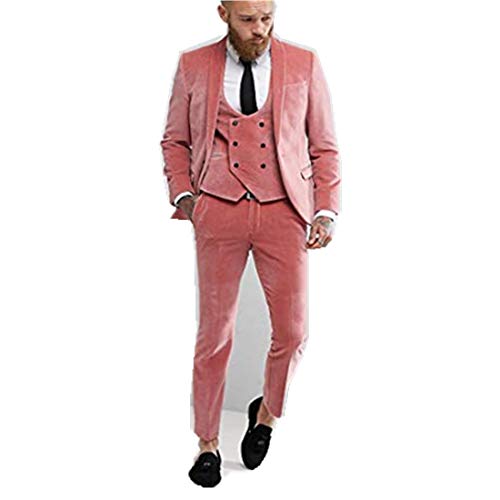 Pink Velvet Man Suit Velvet Men's Tuxedos Suits Pink Jacket for Wedding Suits (Jacket+Pants+Vest)