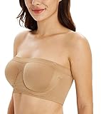 DotVol Women's Underwire Strapless Non Padded Multiway Bras Stretchy Tube Top Bandeau Bra(Beige,L)