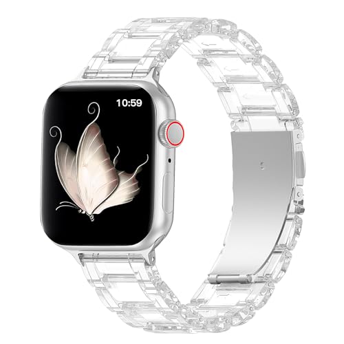 V.R.HOPE Resin Watch Band Compatible with Apple Watch Band for Women 38mm 40mm 41mm 42mm Fashion Lightweight Bracelet Strap for iWatch Series 11/10/9/8/7/6/5/4/3/2/1/SE3 (Clear)
