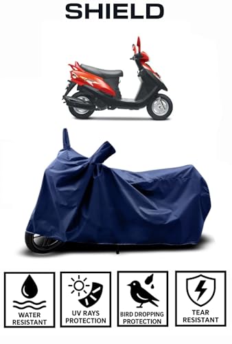 Image of Shield Heavy Duty Scooty Cover for Mahindra Flyte | All-Season, Tear-Proof Fabric | with Side Mirror Pocket & Buckle Belt | Mahindra Flyte Scooty Cover (Blue)