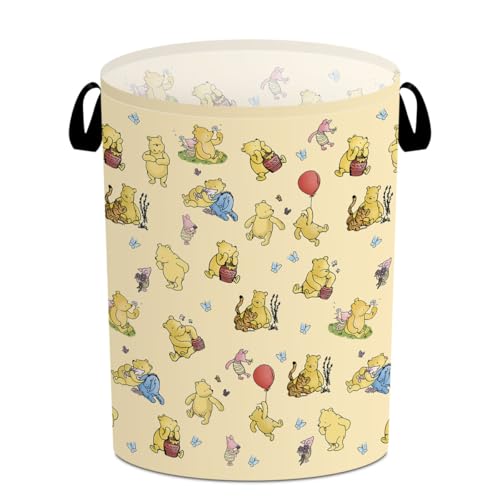 Classic Winnie Laundry Basket, Winnie Nursery Baby Stuff, the Pooh Storage Bin, Pooh Oxford Cloth Laundry Hamper With Waterproof Pe Coating, for Bedroom Bathroom Living Room 15.7×19.6 Inch