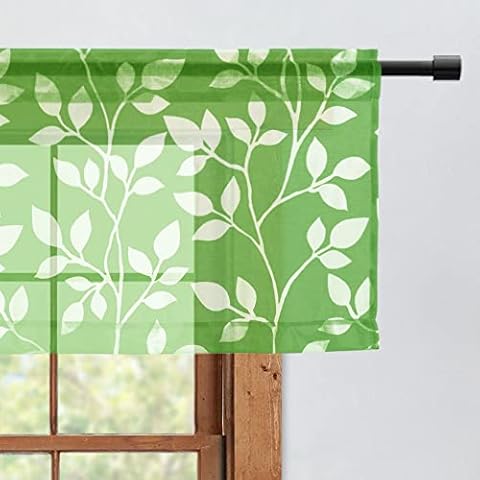 Rod Pocket Leaf Print Valance for Windows 18 Inch Length,Light Green Cover