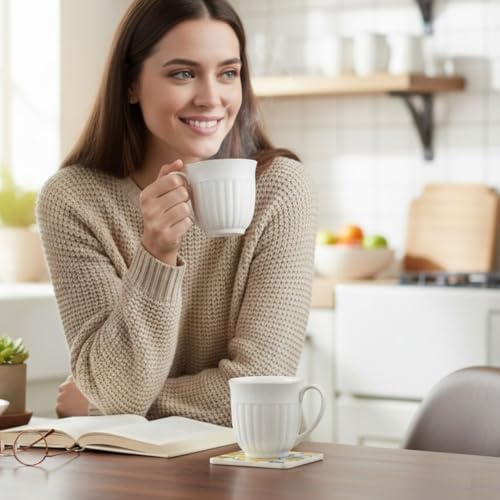 Image of Clay Craft Fine Ceramic Tea Cups Set of 6| 200 Ml Elegant Textured Cups with Comfortable Handle | Ideal for Tea| Coffee| Home Use & Gifting