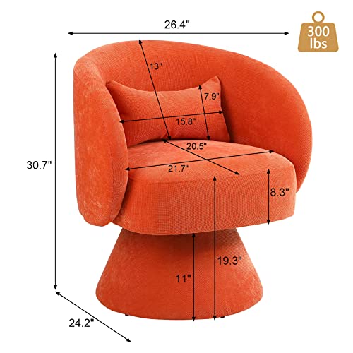KIVENJAJA Swivel Accent Chair, Linen Fabric Upholstered 360°Swivel Barrel Arm Chairs, Modern Small Armchair with Pillow & Round Back for Living Room Bedroom Nursery (Linen, Orange) - Thumbnail 5