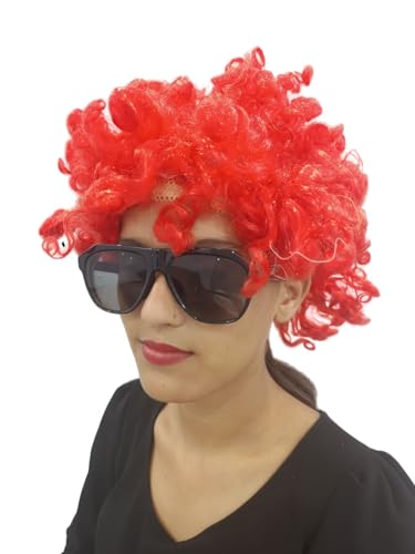 Image of BookMyCostume Buy Red Curly Hair Wig Unisex Adult & Kids Fancy Dress Costume Accessory