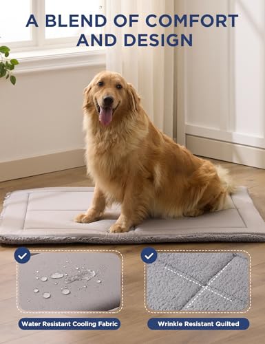 Joydeco Low Profile Dog Crate Mat Reversible Bed Pad, Washable Dog Pad Mat with Ultra Soft Fleece, Compact Design Kennel Beds Mats for Large Medium Small Pets, 35\" x 23\" Dark Gray