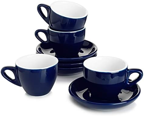 Sweese 402.403 Espresso Cups with Saucers, 4 Ounce Demitasse Cups, Perfect for Single or Double Espresso, Cappuccino, Latte and Tea – Set of 4, Navy
