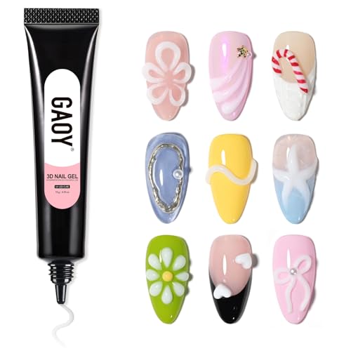 GAOY 15g White 3D Nail Gel for Nail Art, 3D Sculpting Gel, No Wipe