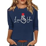 QJDFLL Ich Liebe Dich Geschenke Valentinstag Kostüm Shirt 3/4 Arm Damen Elegant Modisch Basic Oberteile(Marine,XL)