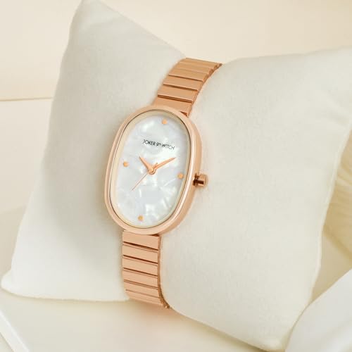 Image of Joker & Witch Eterna White MOP Small Oval Dial Rose Gold Linked Chain Strap Women's Watch