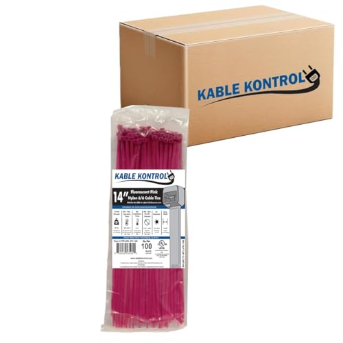 Kable Kontrol Cable Zip Ties, 14 Inch, 6000 Pcs, 50lbs Test, FL Pink