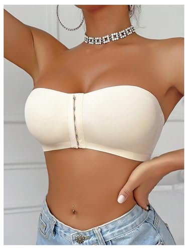 MakeMeChic Women's Strapless Bra Front Closure Wireless Bralette Bandeau Bra Push Up Bras4