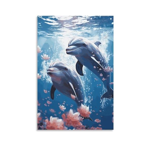 Toile murale dauphins amoureux 60x90cm pour décoration salon