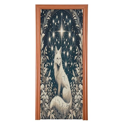 FLildon Golden Dreamy Galaxy Fox Door Cover Decoration, Party Accessory Porch Decor for Festive Ornament Room Door Covers 32 x 79 Inch
