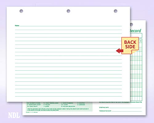 Employee Daily Attendance History Records, Letter Size Cards (25 Forms) #TOP2