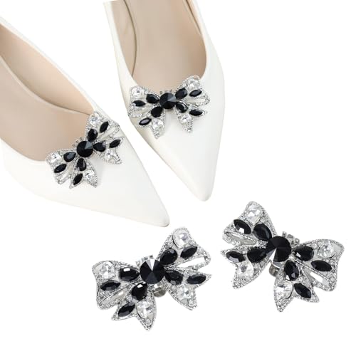 Image of Janiasly Crystal Bow Shoe Clips Rhinestone Wedding Shoe Decorations Detachable Sparkly Buckles for High Heels Bags Hats Charms for Women (Black)