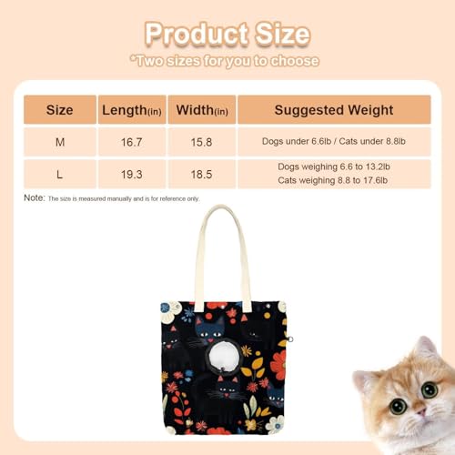 Bolso de hombro de lona para mascotas con diseño de gatos negros para paseos 3