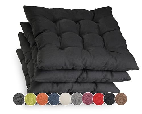 sunnypillow 4er Set Stuhlkissen mit Bändern 45x45 cm - Bequeme Polsterauflage 8cm dick - Auflage...