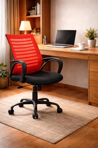 Image of Ergonomic 360 Swivel Office Chair for Home & Office Work with Back Support |Tilting & Height Adjustable Mechanism | Revolving Computer Chair for Home Study Use (Red)