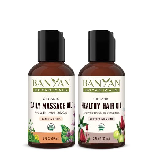 Banyan Botanicals Body & Hair Bundle - 2 oz Daily Massage Oil & 2 oz Healthy Hair Oil - Organic, Non GMO, Chemical Free