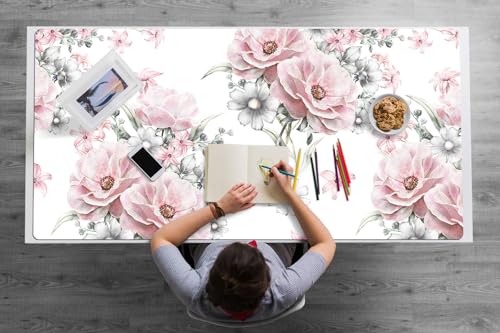 Sous-main fleurs 120x60 cm en vinyle PVC imperméable pour bureau