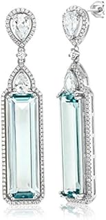 Gem Stone King 925 Sterling Silver Simulated Aquamarine Art Deco Dangle Earrings For Women (12.00 Cttw 2 Inch), Metal Gemstone, simulated aquamarine