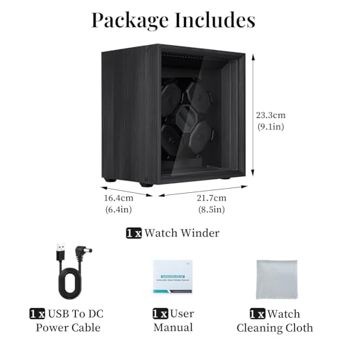 Mcbazel 4 Watch Winder for Automatic Watches, Automatic Watch Winder Box with Super Quiet Motor, 2 Rotation Mode & Ring Holder, Ideal Gift for Men, Father, Women [Black] by Mcbazel - Image 9