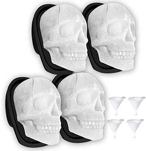 Extra Large 3D Skull Ice Cube Mold Silicone Ice Molds for Whiskey Skull Ice Cube Trays with Funnel for Big Mouth Cup Skull Ice Maker with Resin Chocolate sugar Whiskey Ice Mold for Parties