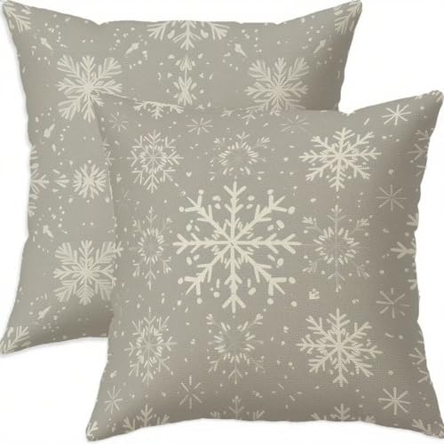Housse coussin Noël 80x80cm anti-tache en lin gris protectrice - 2