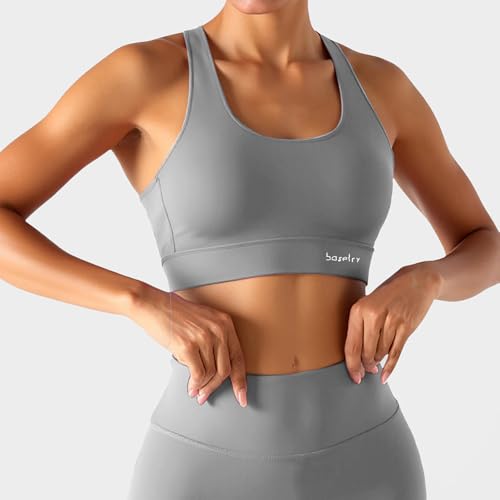 BaseTry High Impact Sports Bra for Women - Padded Seamless Support Bra for Yoga Gym Workout Fitness -High Support Running Bra (US, Alpha, Small, Regular, Regular, Grey) — view 4