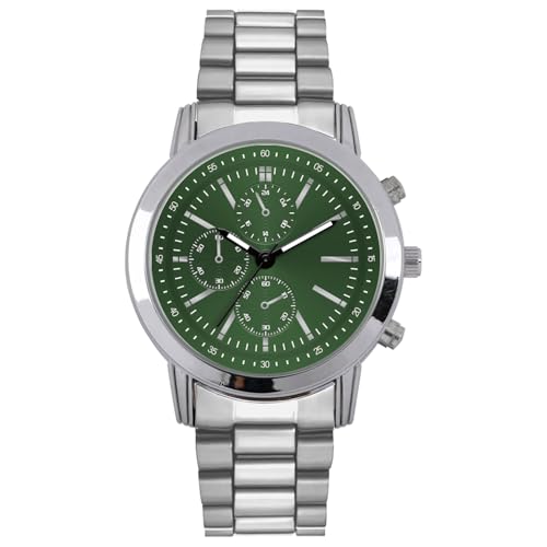 Montre homme COMTEX acier argenté cadran vert pour look chic quotidien