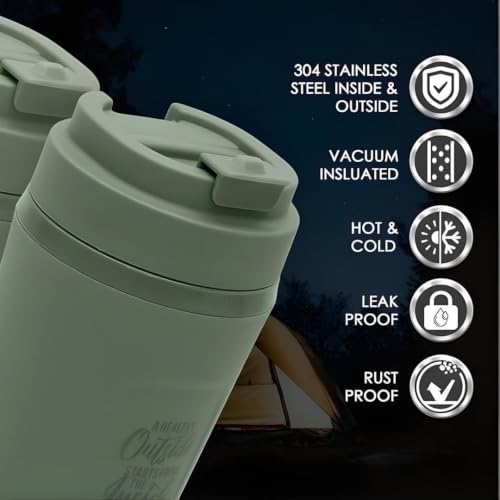 Image of SMAX 450ML Double Wall Coffee Mug with Lid | Reusable Travel Cup for Tea & Coffee | Office, Home & Travel | Green