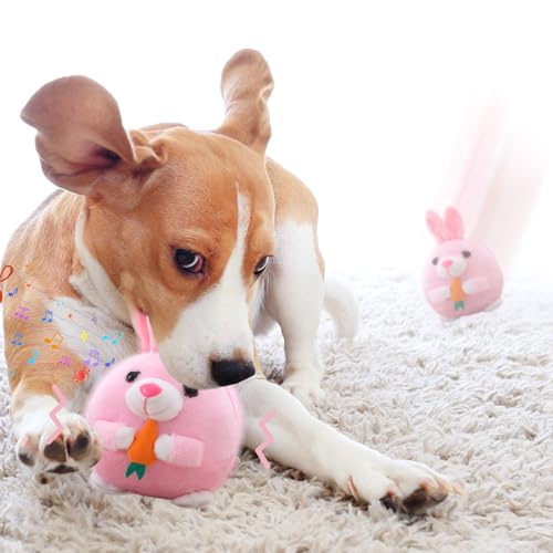 Interaktives Hundespielzeug Ball, Plüschtier Hundeball Elektrisch, mit Musik, Kann Sprechen Lernen, 360° Bewegliches, USB Wiederaufladbar, Magic Ball für Hunde Katzen zum Spielen Drinnen (Kaninchen)