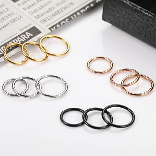 Funtopia 12Pcs Hoop Nose Rings,18g 20g 316L Surgical Steel Hinged Nose Rings for Women Men, Nose Ring Hoop Septum Rings Cartilage Lip Rings Body Piercing Jewelry, Silver, Gold, Black, Rose Gold4