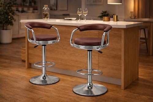 Image of Modern Magam Bar Stool with 360 Swivel | Height Adjustable Bar Chair | Counter Stool & High Chairs | Comfortable for Home, Office, Restaurant Bar, Cafe & Cash Counter - (Brown)