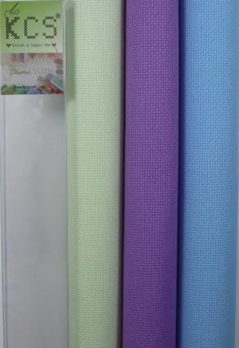 Image of KCS 3 pc of 15 inch x 18 inch(38cmx45cm) 16 Count Cross Stitch Cotton Aida Cloth Needlework Rolled Fabric Box,16CT,Light Green+Lavender+Light Blue