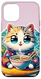 custodia per iphone 12/12 pro carino divertente gatto mangiare ramen retro giapponese tagliatelle kawaii