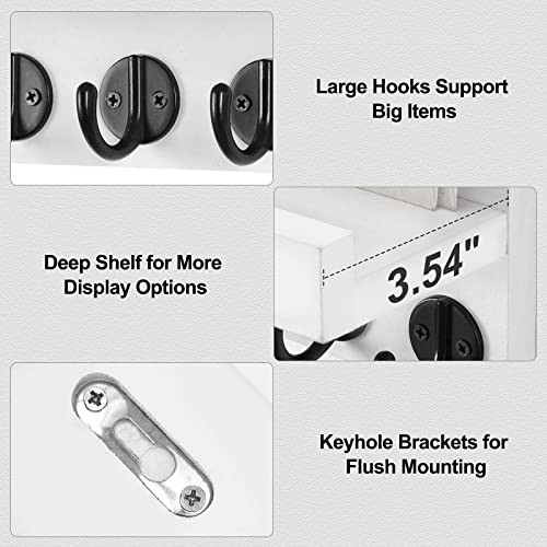Lwenki Key Holder For Wall, Decorative Key And Mail Holder With Shelf Has Large Key Hooks For Bags, Coats – Paulownia Wood Key Hanger With Mounting Hardware (9.8”W X 6.7”H X 4.2”D) (White) #TOP2