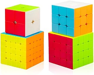Cooja Cube Set 2x2 3x3 4x4 5x5, 4 Pack Stickerless Magic Cube Bundle Speed Smooth Durable 3D Puzzle Cube Toys for Boys Girls