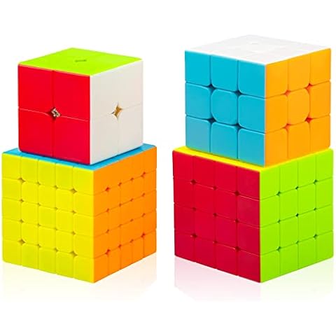 Cooja Cube Set 2x2 3x3 4x4 5x5, 4 Pack Stickerless Magic Cube Bundle Speed Smooth Durable 3D Puzzle Cube Toys for Boys Girls Cover