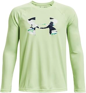 Boys' Standard Tech Logo Fill Long-Sleeve T-Shirt, (369) Phosphor Green / / Versa Blue, Youth X-Small