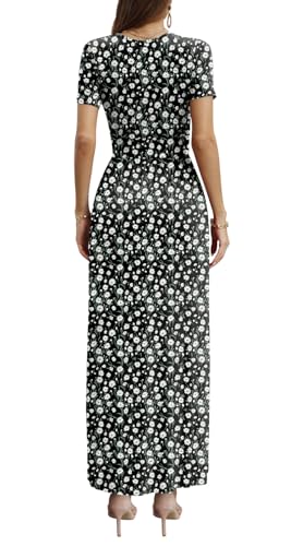 Image of CATHY Maxi Dresses for Women Short Sleeve V-Neck Casual Long Summer Wrap Dress with Pockets