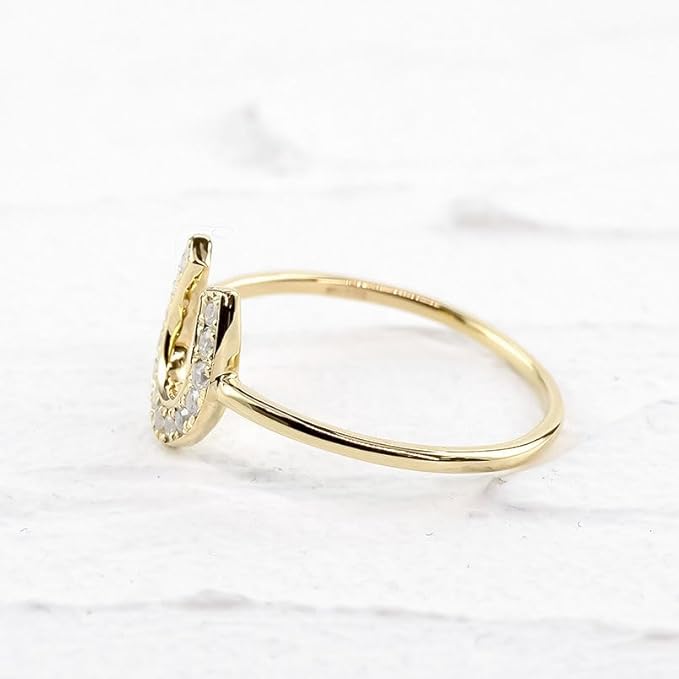 馬蹄 指輪 イエロー ゴールド デザイン リング ダイヤモンド 馬の蹄 ひづめ 金運 蹄鉄 ホースシュー - 画像 (7)