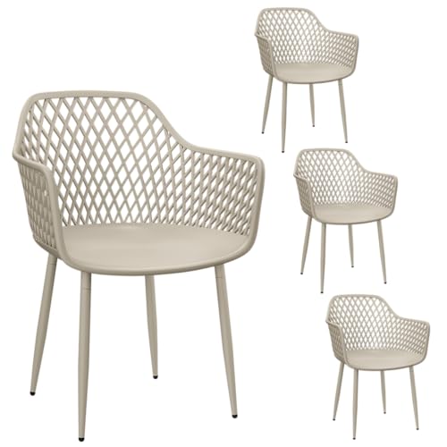 STEELSØN Quasira Gartenstühle 4er Set – Gartensessel wetterfest & UV-resistent – Outdoor Stühle für Balkon/Garten/Terrasse – Loungesessel Taupe bis 120 kg – Schalenstuhl aus Kunststoff mit Armlehnen