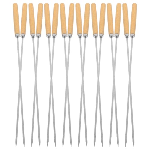 Sosoport 50 piezas Brochetas de Barbacoa de Acero Inoxidable con Mango de Madera Antideslizante Pinchos Largos y Anchos para Carne Verduras y Malvaviscos Resistentes al Calor para