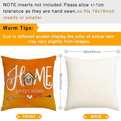 Image of RABUSOFA Fall Throw Pillow Covers 18x18 Inch Set of 4,Bird Floral Blessed Autumn Decor Thanksgiving Outdoor Orange Farmhouse Cushion Case Decoration for Home(Orange, 18 inch x 18 inch)