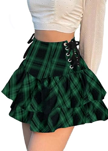 Sunidol Women Green Gothic Skirt Fairy Grunge Aesthetic Mall Goth