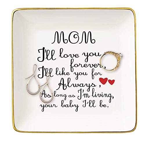 Mother's Day Gift for Mom-Unique Birthday Thanksgiving Christmas Gift for Mother-Mommy Present-Ceramic Jewelry Tray,Trinket Holder,Ring Dish-Surprise Present for Mommy-Mom,I'll Love You Forever