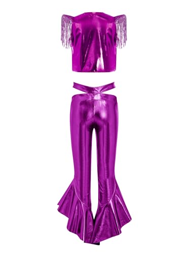 Pantalon évasé danse jazz et haut violet : ensemble de danse scintillant pour fille 7-8 ans - 4