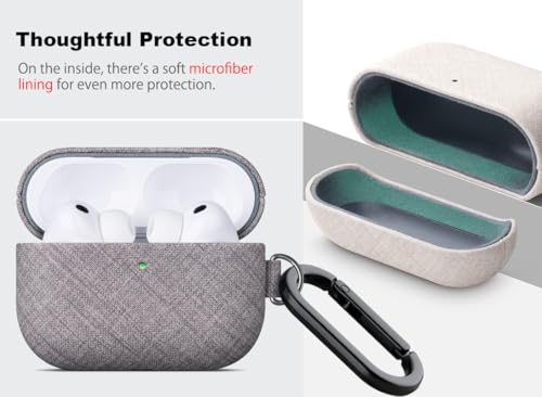 Image of Haobobro Handmade Case - for AirPods Pro 3 Case Cover with Key chain - Selected Skin-friendly Vegan Leather, Linen Cloth style, Drop Protective Hard Cover for AirPods Pro 3rd Generation Earbuds - Grey